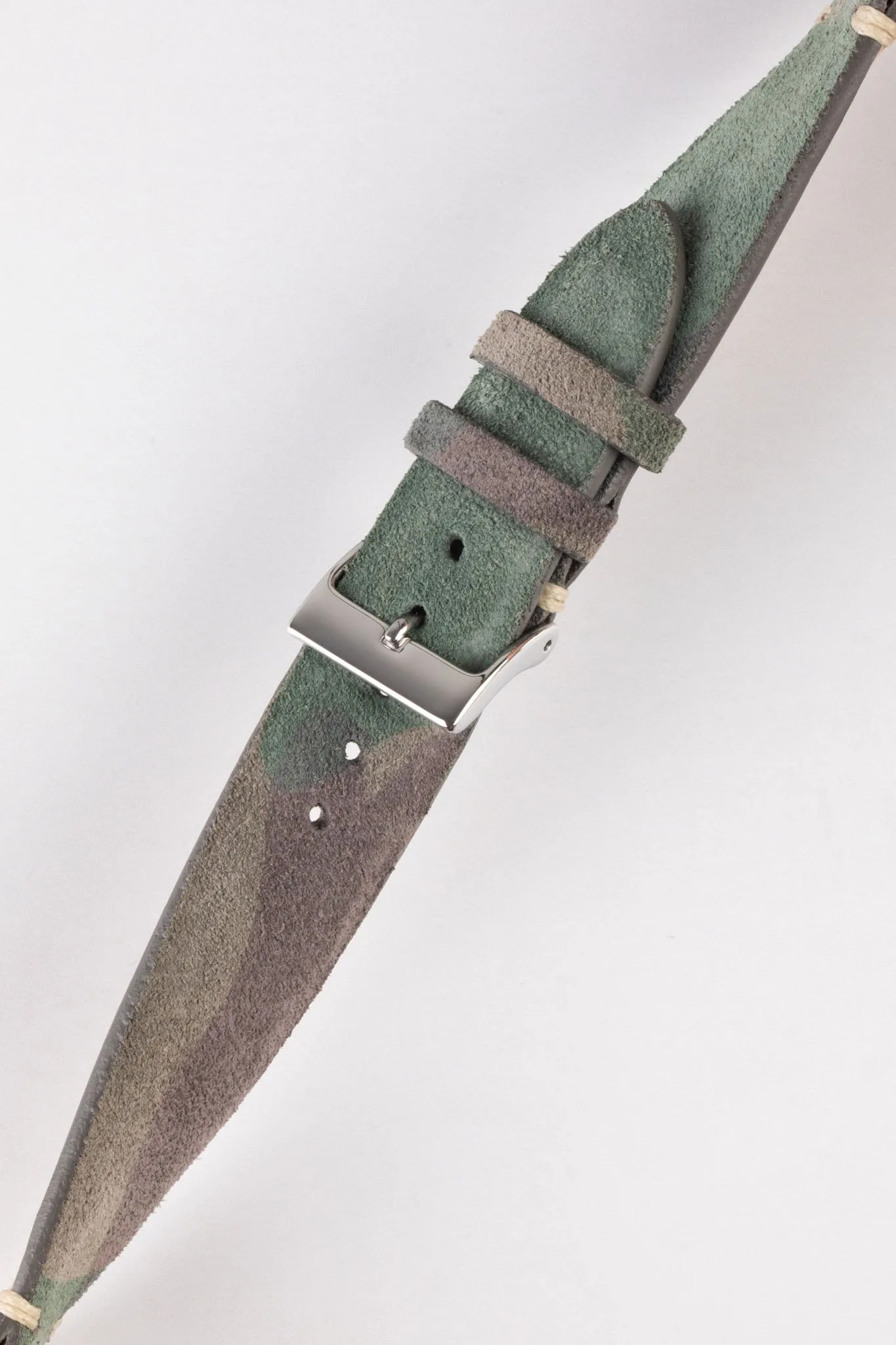 JPM Italian Vintage Suede Leather Watch Strap in GREEN CAMOUFLAGE