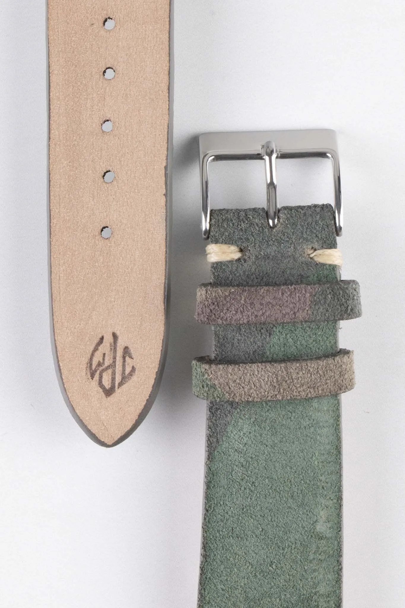 JPM Italian Vintage Suede Leather Watch Strap in GREEN CAMOUFLAGE