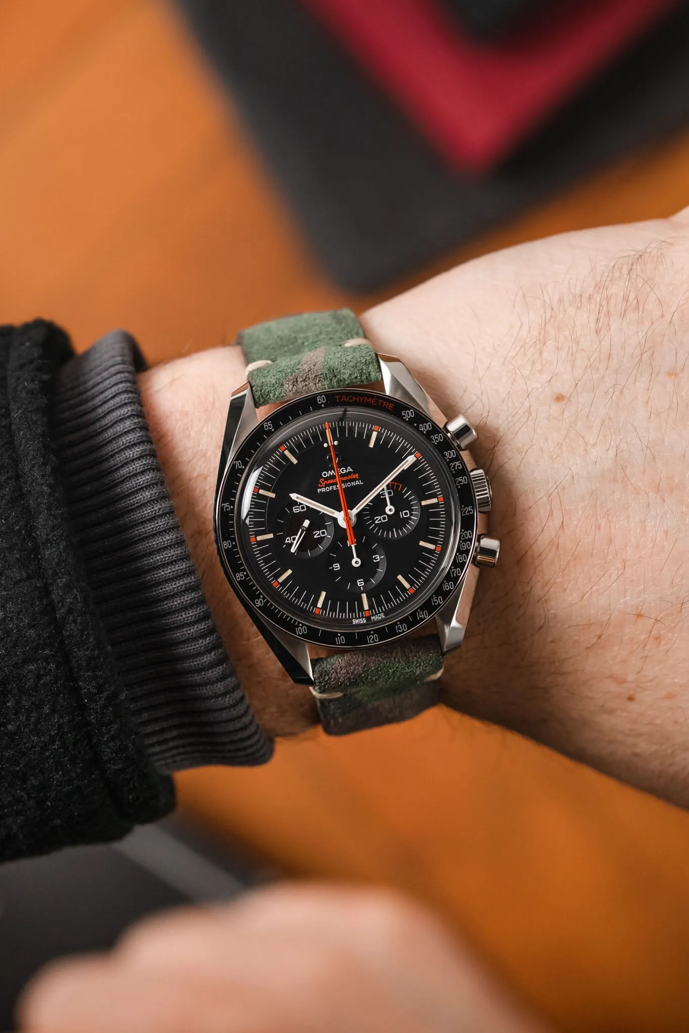 JPM Italian Vintage Suede Leather Watch Strap in GREEN CAMOUFLAGE