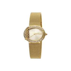 Just Cavalli Ladies Watch Ip Gold Case With Stone Ip Gold Dial Mesh Bracelet