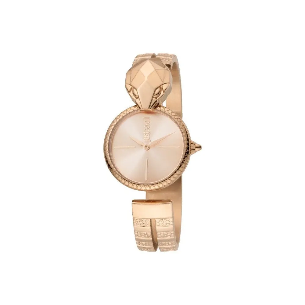 Just Cavalli Ladies Watch With Ip Rose Gold Case, Pink Dial & Silver Open Bracelet
