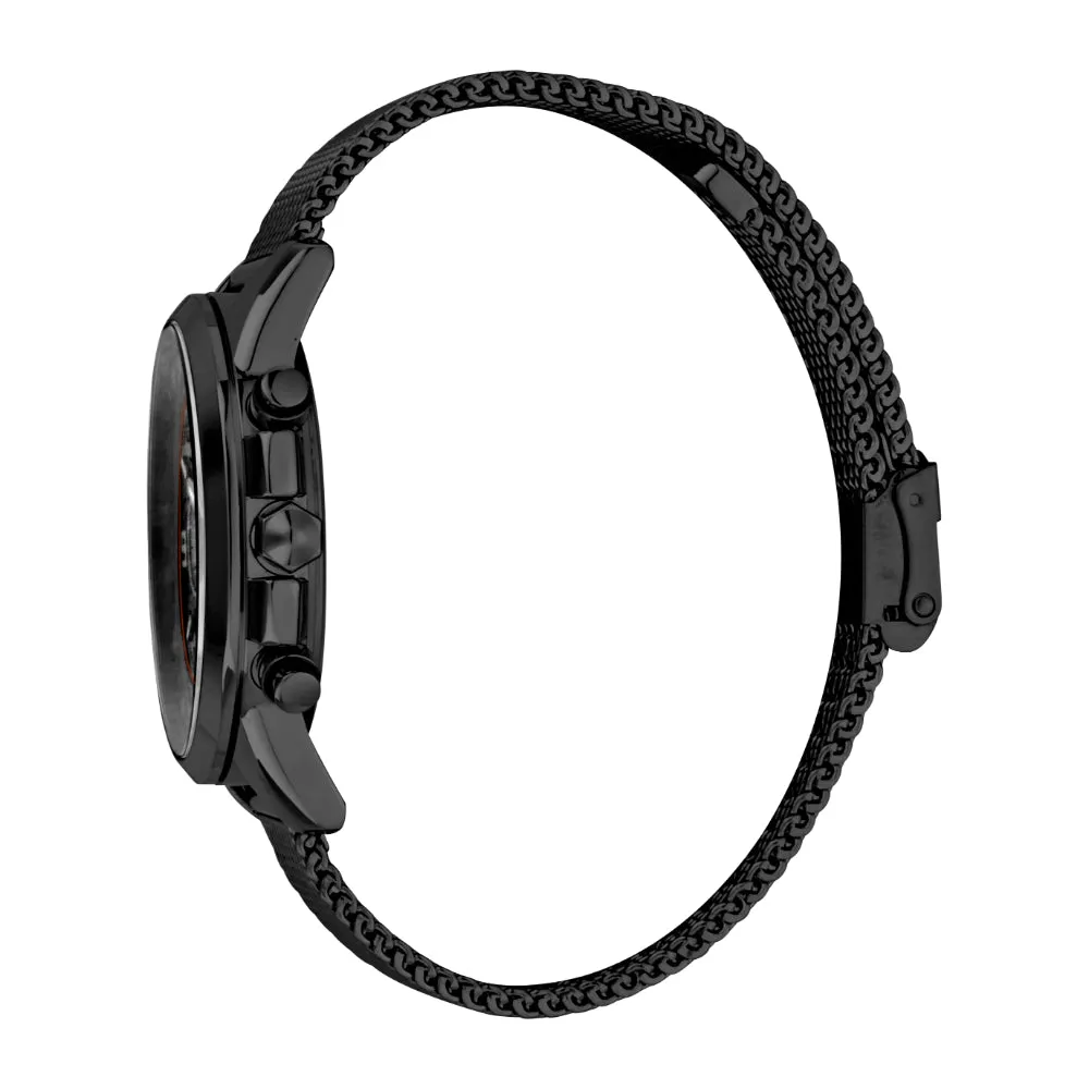 Just Cavalli Men Watch, Black Color Case, Black Dial, Stainless Steel Mesh Bracelet