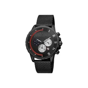 Just Cavalli Men's Chronograph Watch Black Coated Case Black Dial With Mesh Bracelet