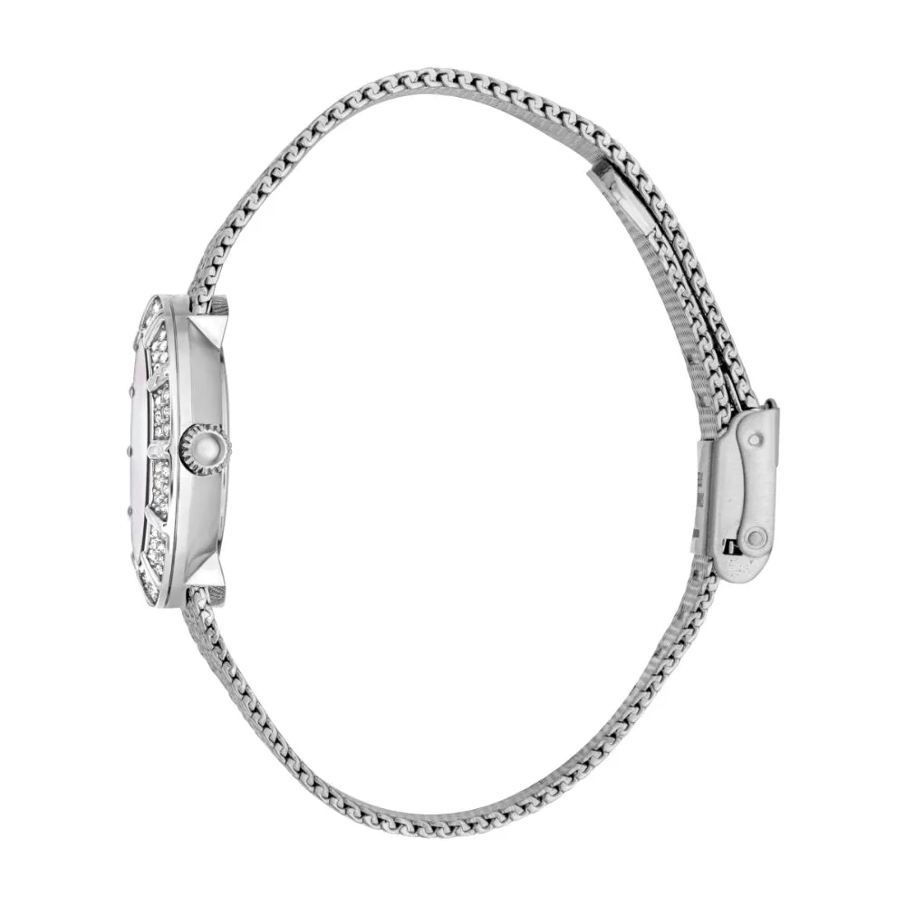 Just Cavalli Women's Silver Mesh Bracelet Watch with White MOP Dial