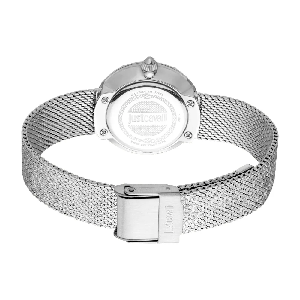 Just Cavalli Women's Silver Mesh Bracelet Watch with White MOP Dial