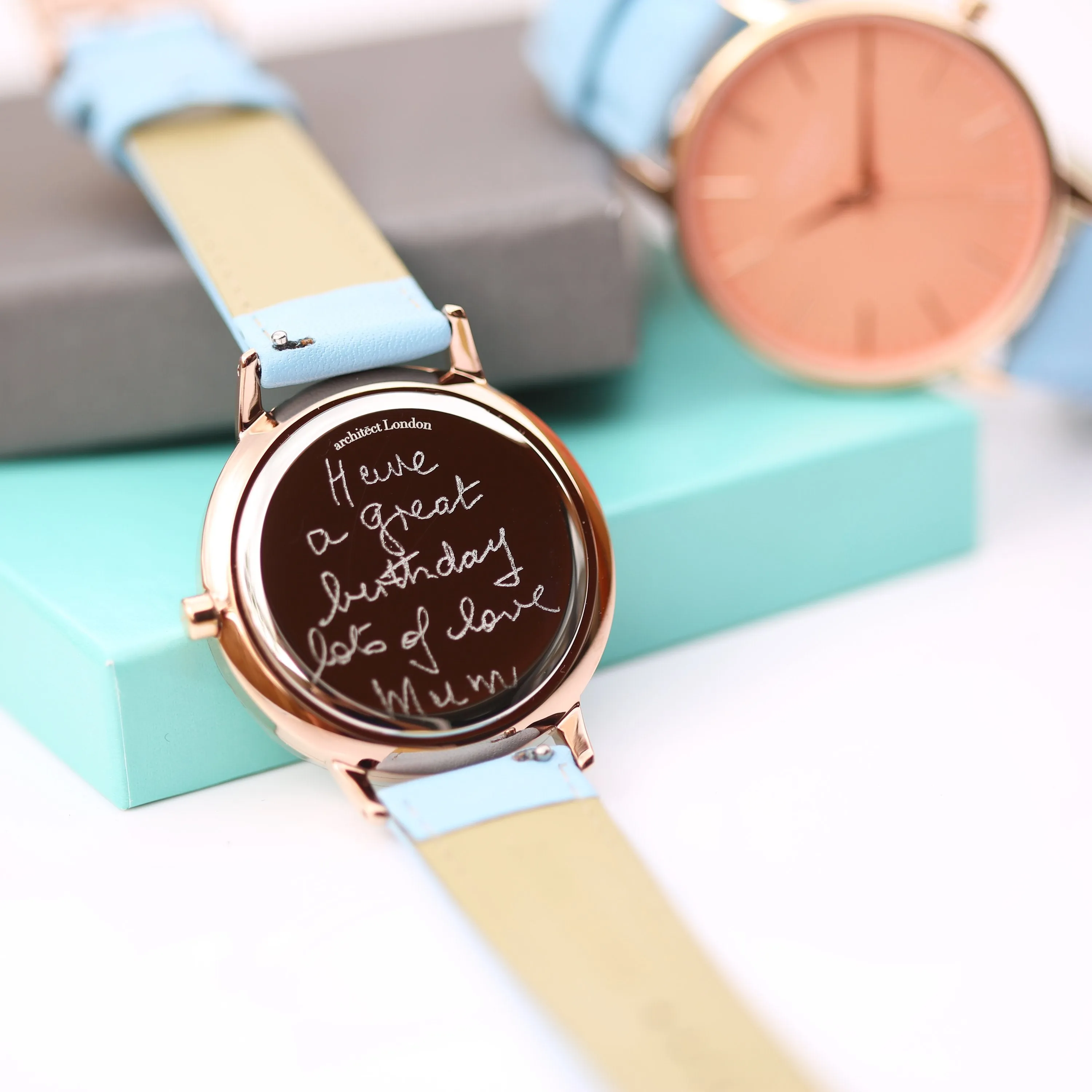 Ladies Architēct Coral - Handwriting Engraving   Light Blue Strap