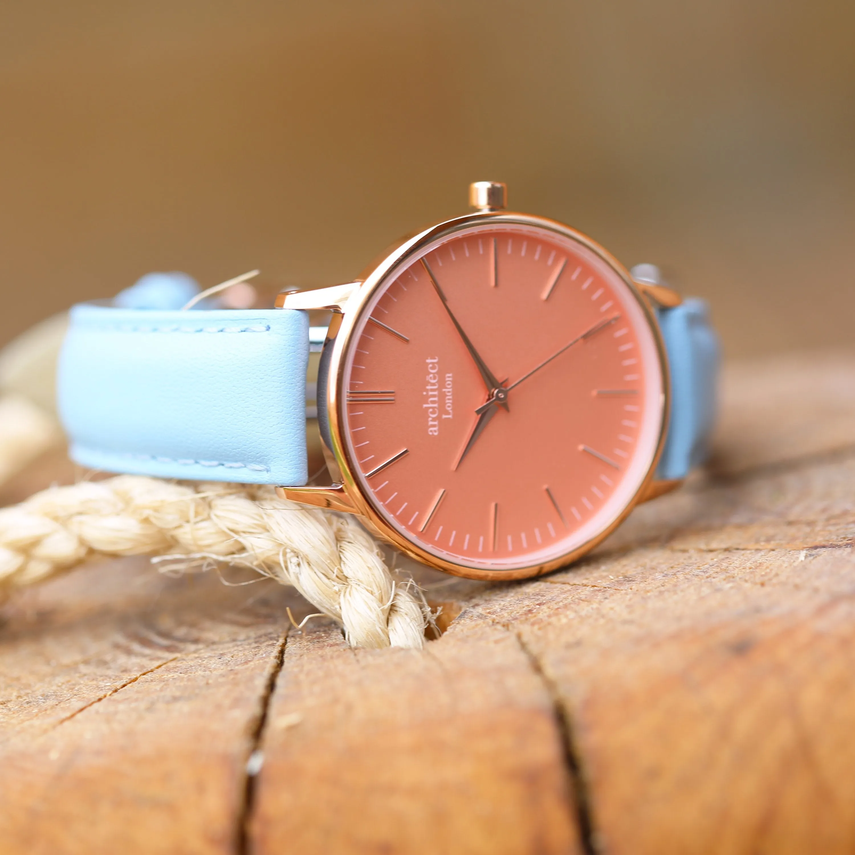 Ladies Architēct Coral - Handwriting Engraving   Light Blue Strap