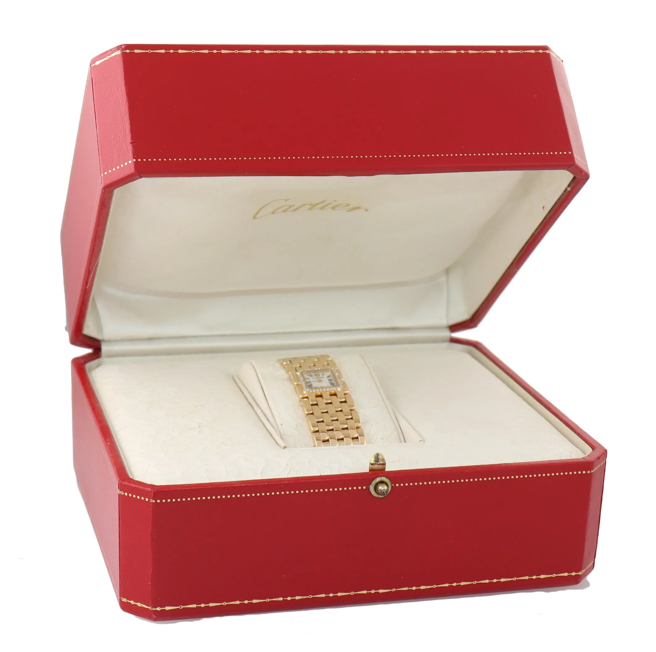 Ladies Cartier Panthere Ruban 2421 Diamond 18K Gold MOP Roman Quartz Watch