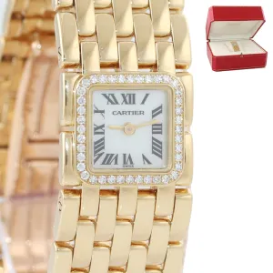 Ladies Cartier Panthere Ruban 2421 Diamond 18K Gold MOP Roman Quartz Watch