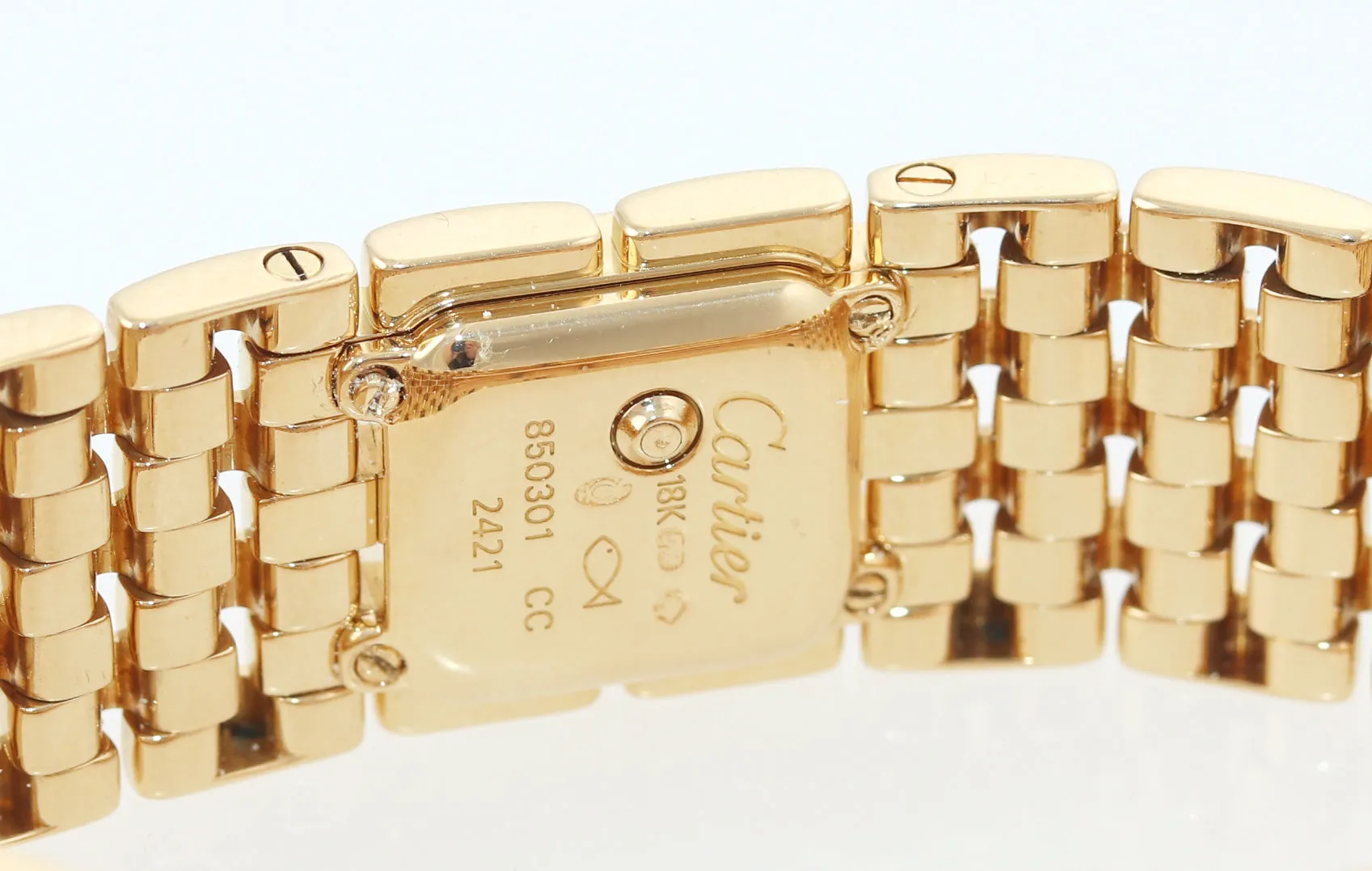 Ladies Cartier Panthere Ruban 2421 Diamond 18K Gold MOP Roman Quartz Watch