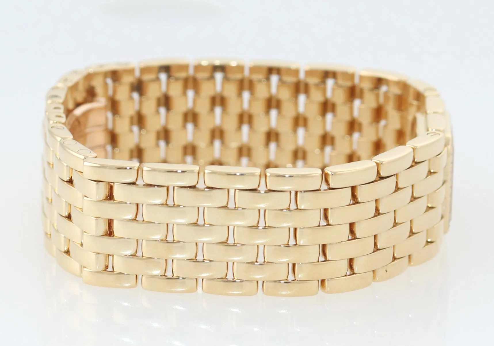 Ladies Cartier Panthere Ruban 2421 Diamond 18K Gold MOP Roman Quartz Watch