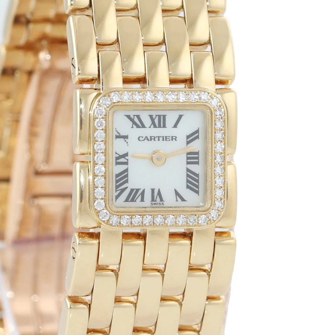Ladies Cartier Panthere Ruban 2421 Diamond 18K Gold MOP Roman Quartz Watch