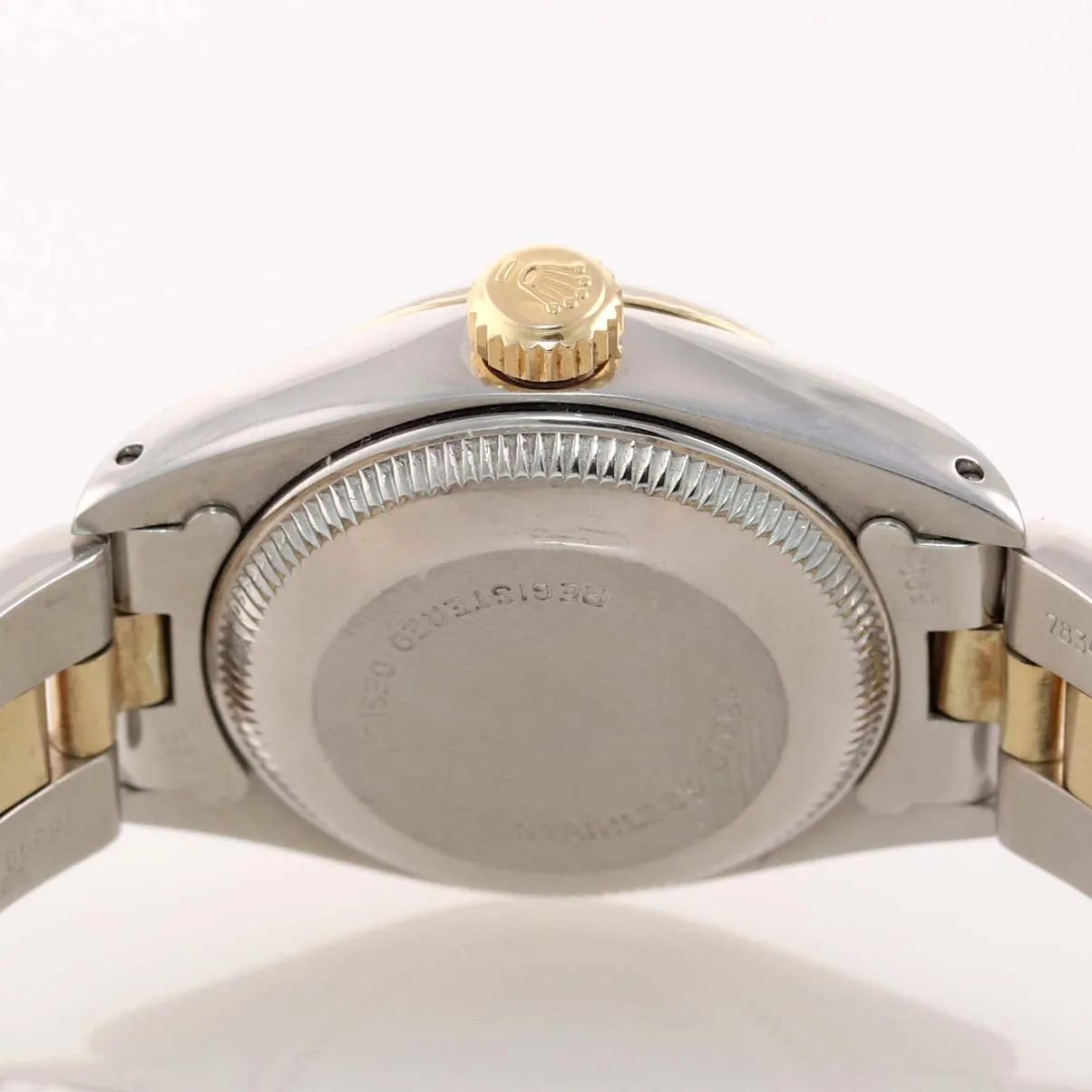 Ladies Rolex 26mm 6917 Two Tone Gold Steel White Roman Dial Date Oyster Watch
