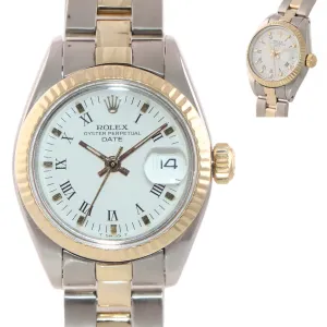 Ladies Rolex 26mm 6917 Two Tone Gold Steel White Roman Dial Date Oyster Watch