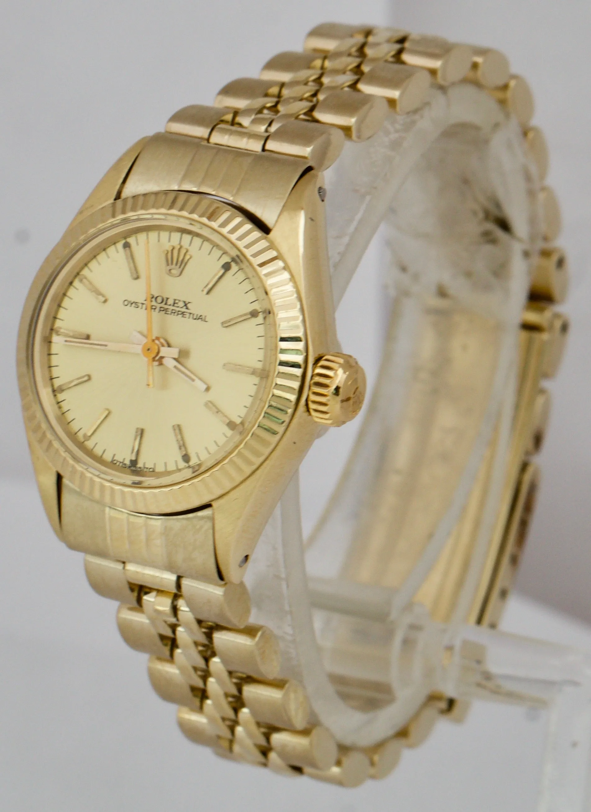 Ladies Rolex Oyster Perpetual 14K Yellow Gold Champagne Jubilee 24mm Watch 6719
