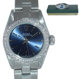 Ladies Rolex Oyster Perpetual Blue Stick Diamond Bezel 24mm 67180 Steel Watch