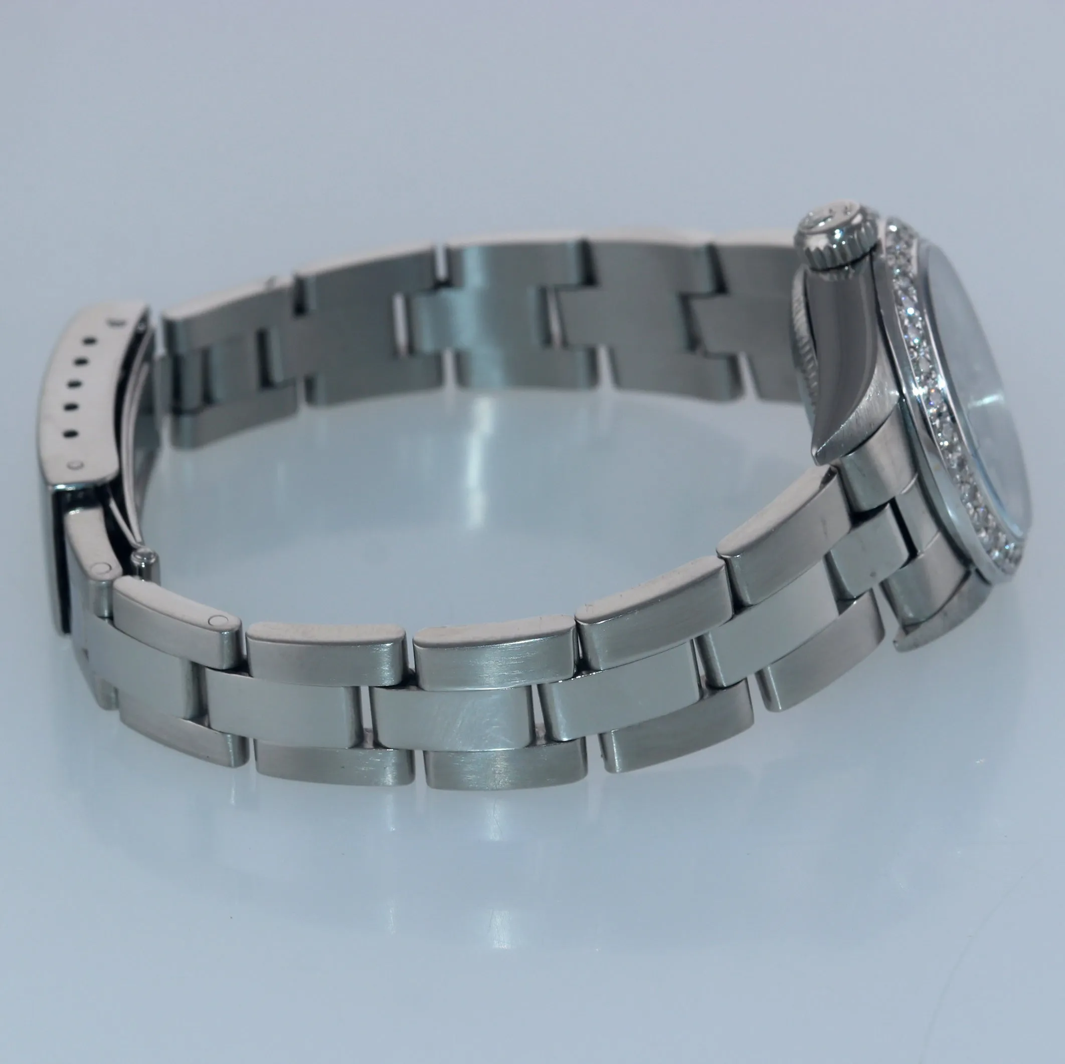 Ladies Rolex Oyster Perpetual Blue Stick Diamond Bezel 24mm 67180 Steel Watch