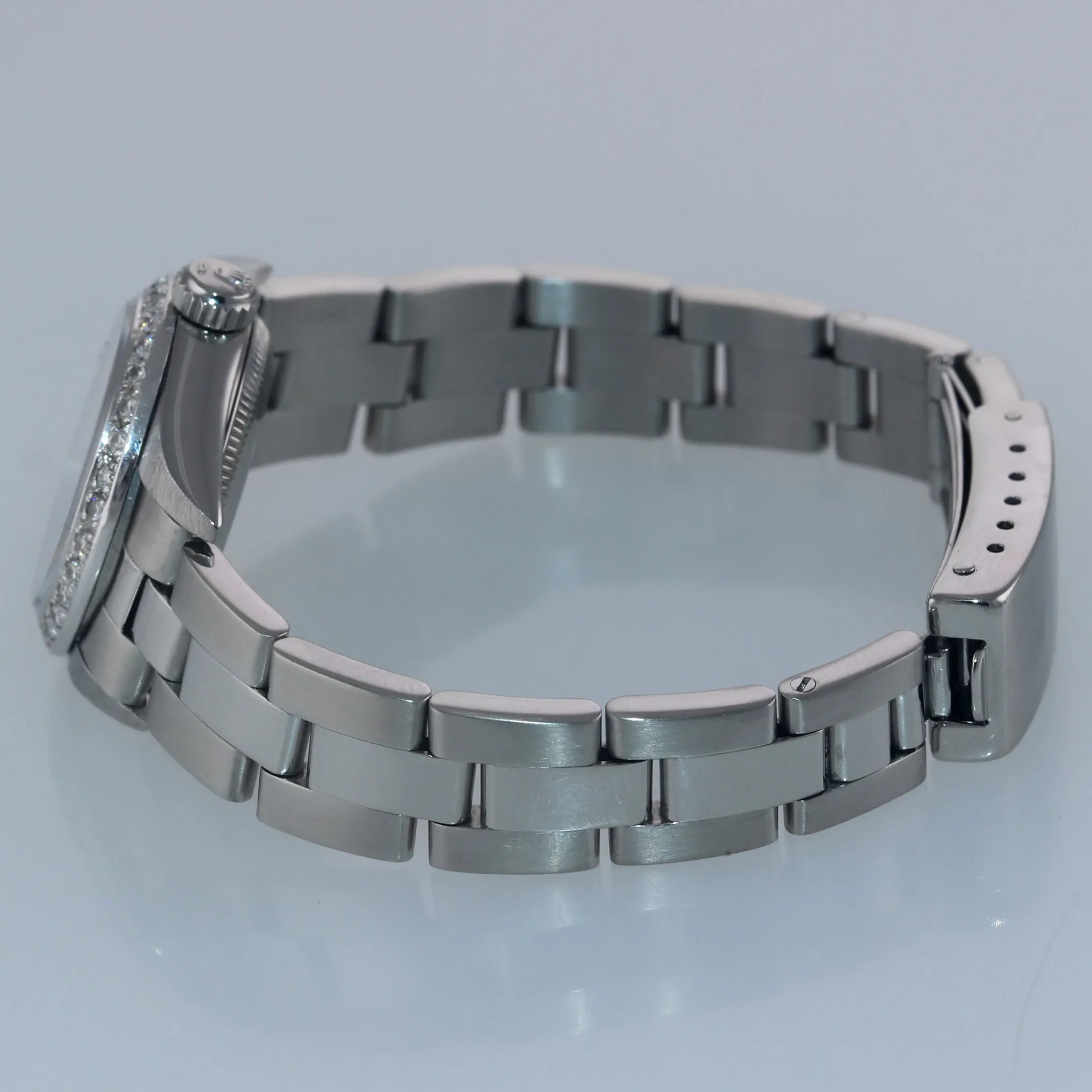 Ladies Rolex Oyster Perpetual Blue Stick Diamond Bezel 24mm 67180 Steel Watch