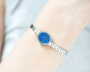 Limited edition cocktail watch for women unused Seagull, blue oval women's watch silver shade jewelry gift, tiny bracelet wristwatch rare