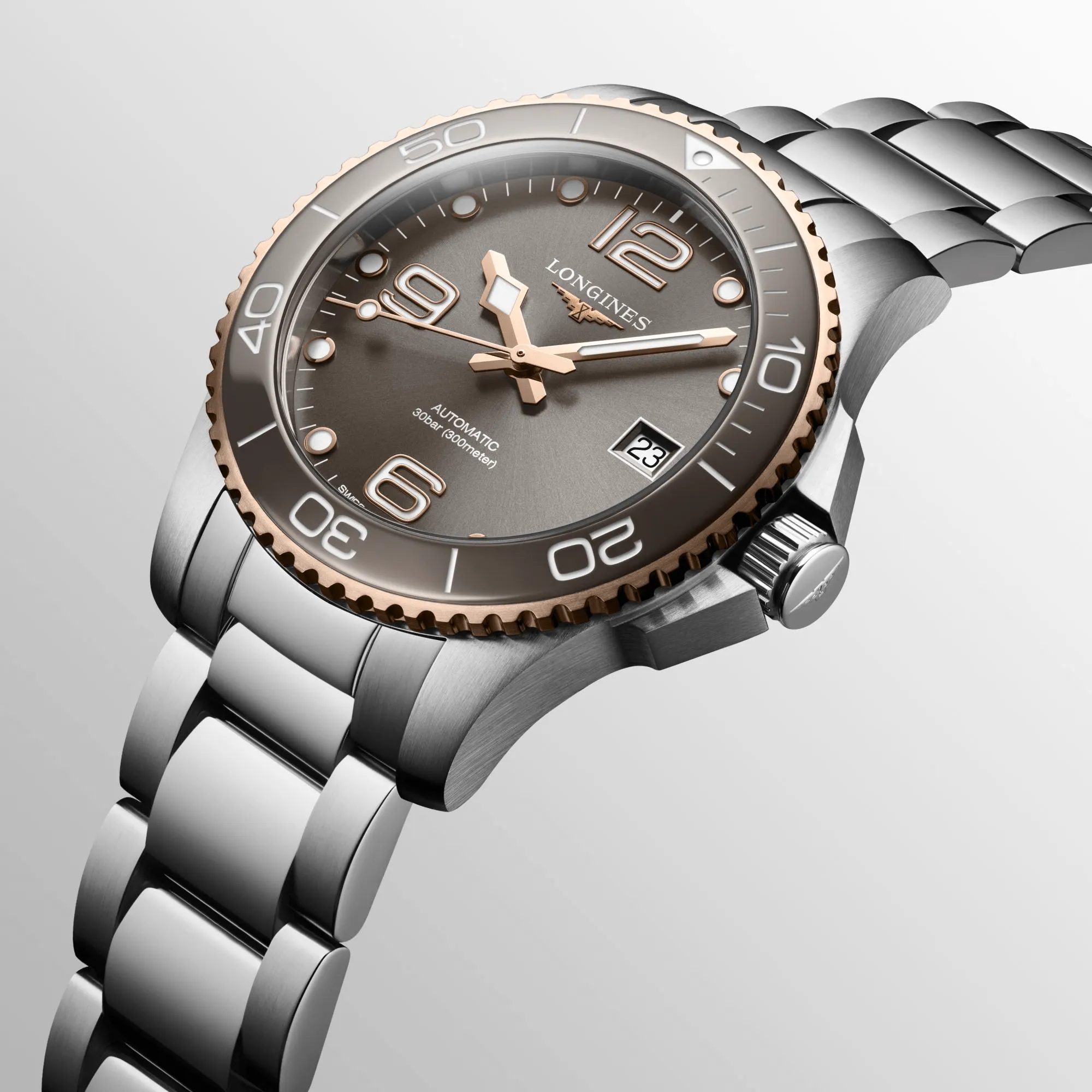 Longines HydroConquest 39mm Rose Gold-Grey Steel Men's Watch L37803786