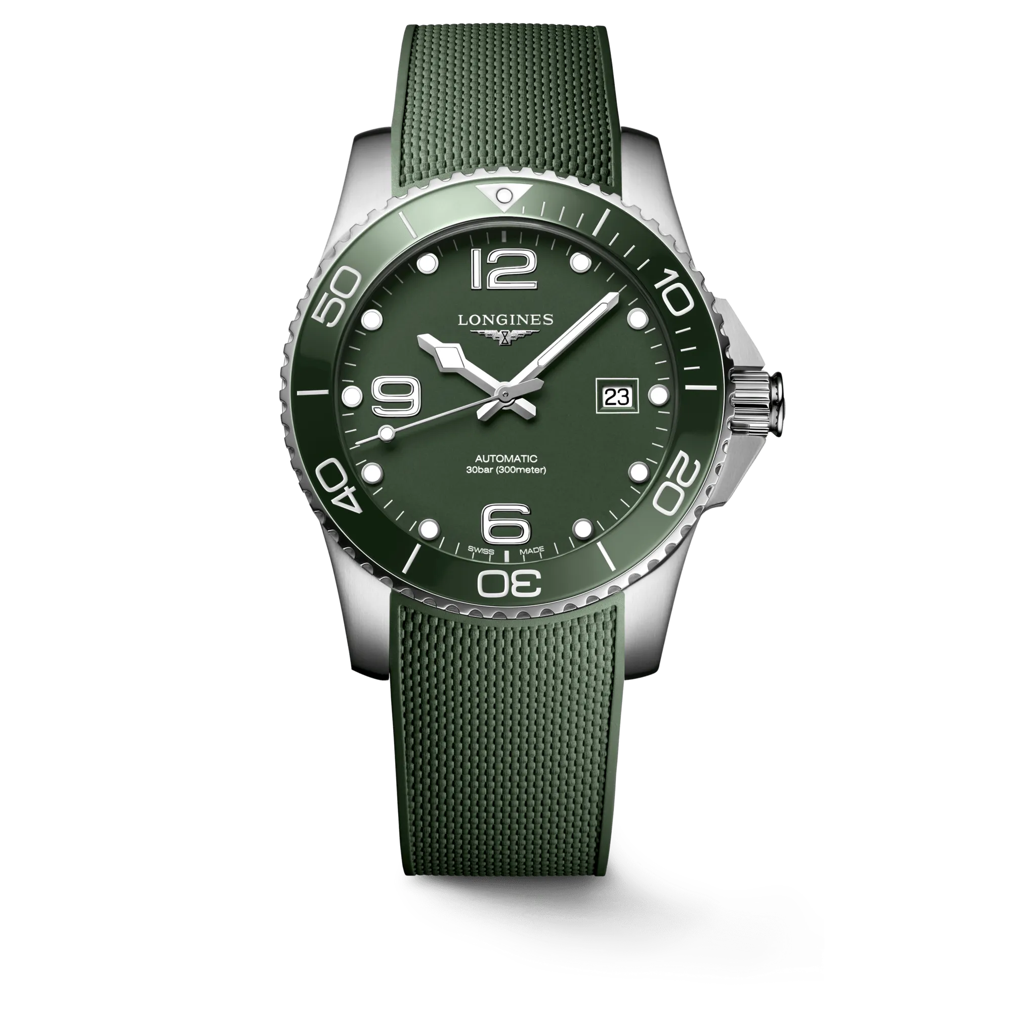 Longines HydroConquest 41mm Green Matt Dial Rubber Strap Men's Watch L37814069