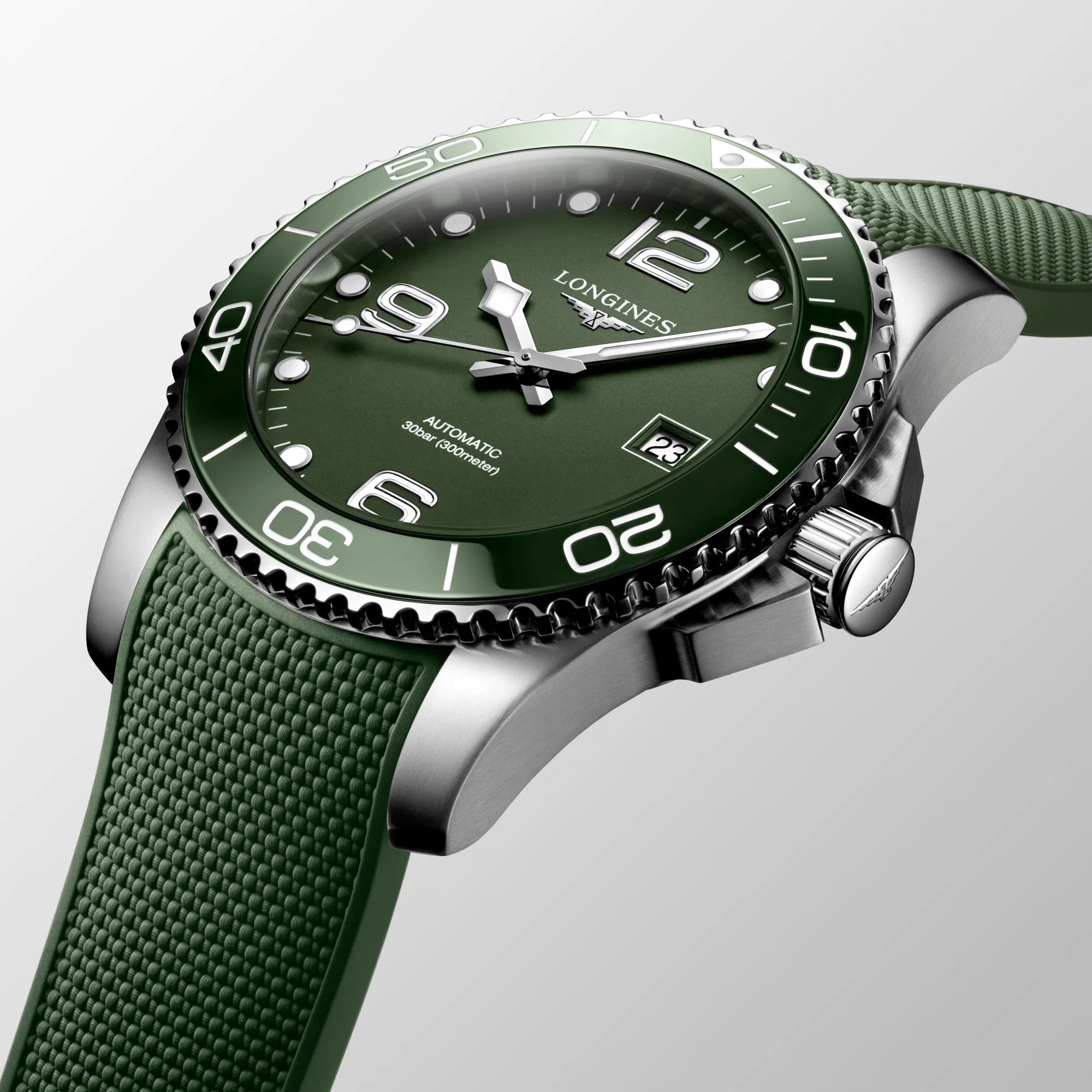 Longines HydroConquest 41mm Green Matt Dial Rubber Strap Men's Watch L37814069