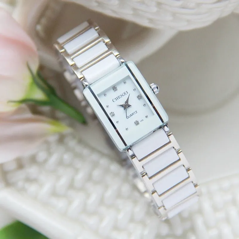 Luxury Gemstone White Silver Watch Women Bracelet Casual Jewelry