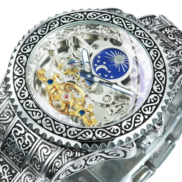 Men Automatic Tourbillon Watch with Mechanical Skeleton