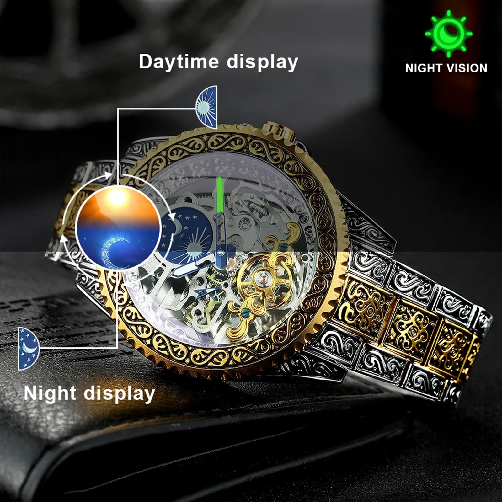 Men Automatic Tourbillon Watch with Mechanical Skeleton