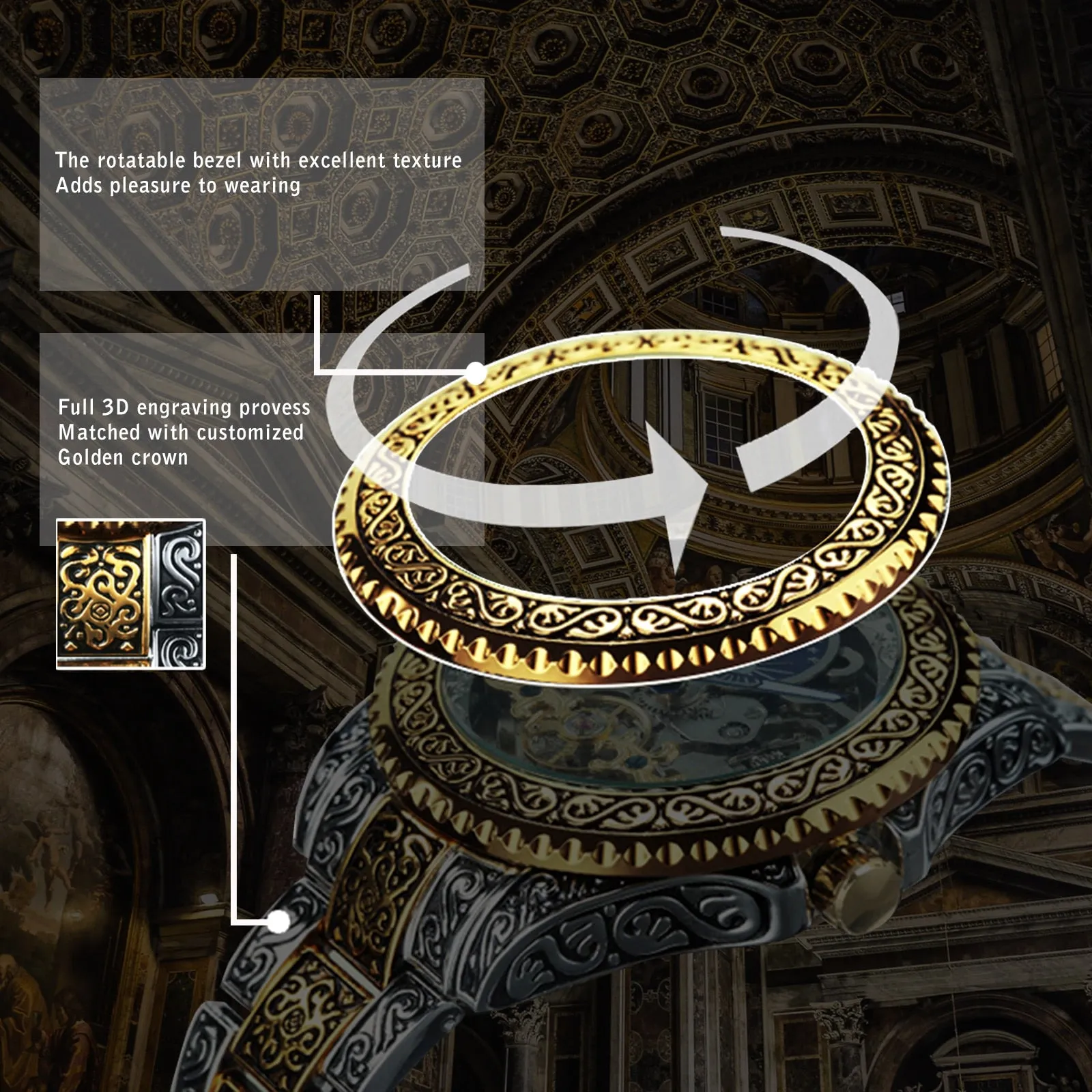 Men Automatic Tourbillon Watch with Mechanical Skeleton