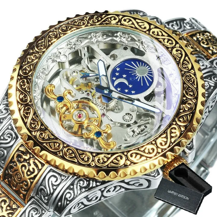 Men Automatic Tourbillon Watch with Mechanical Skeleton
