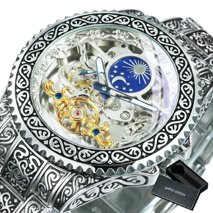 Men Automatic Tourbillon Watch with Mechanical Skeleton