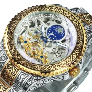 Men Automatic Tourbillon Watch with Mechanical Skeleton