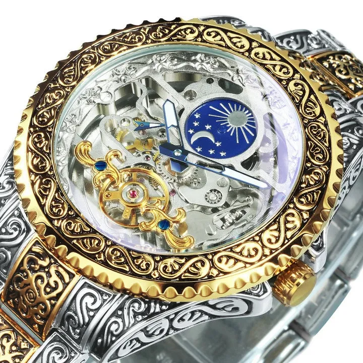 Men Automatic Tourbillon Watch with Mechanical Skeleton