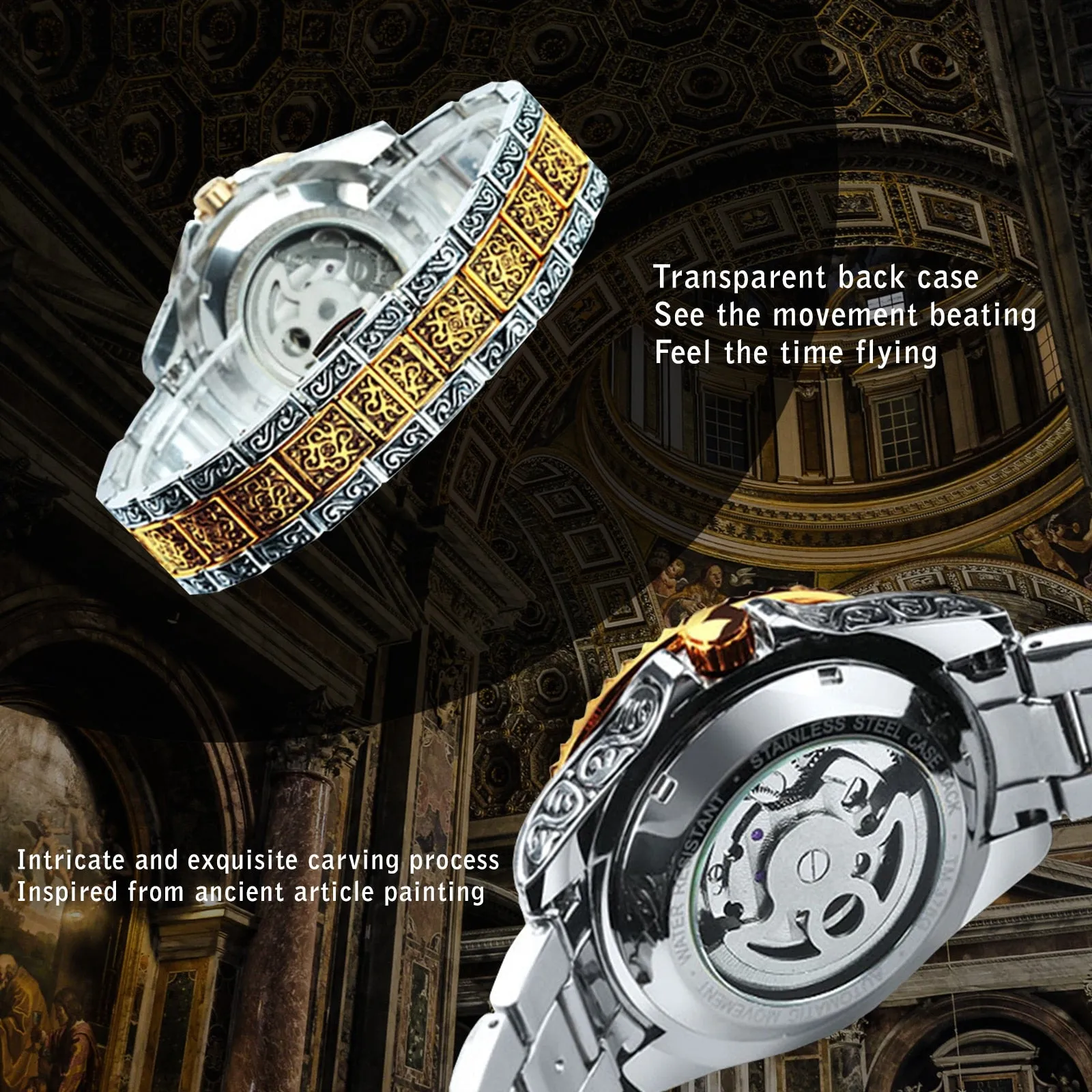 Men Automatic Tourbillon Watch with Mechanical Skeleton