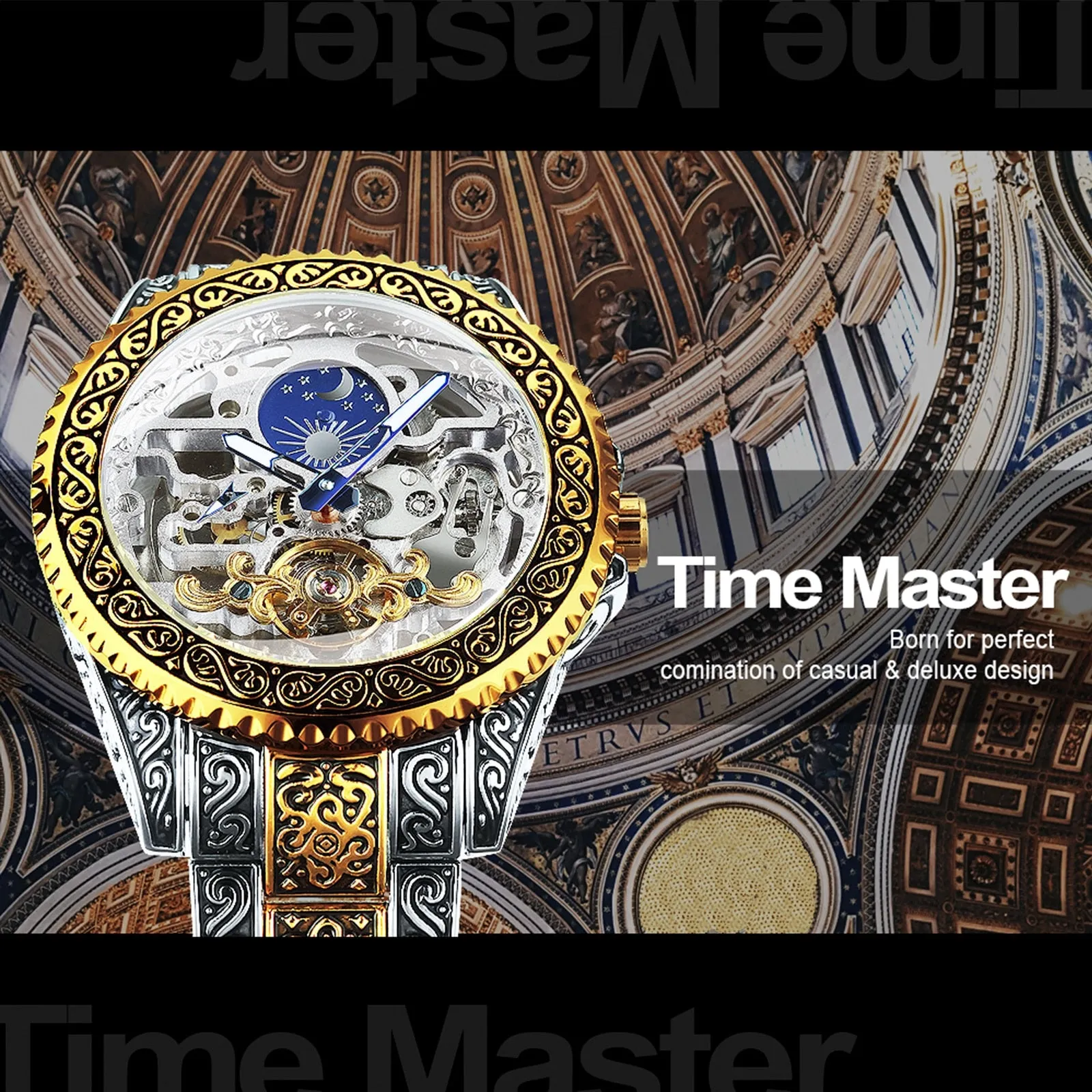 Men Automatic Tourbillon Watch with Mechanical Skeleton