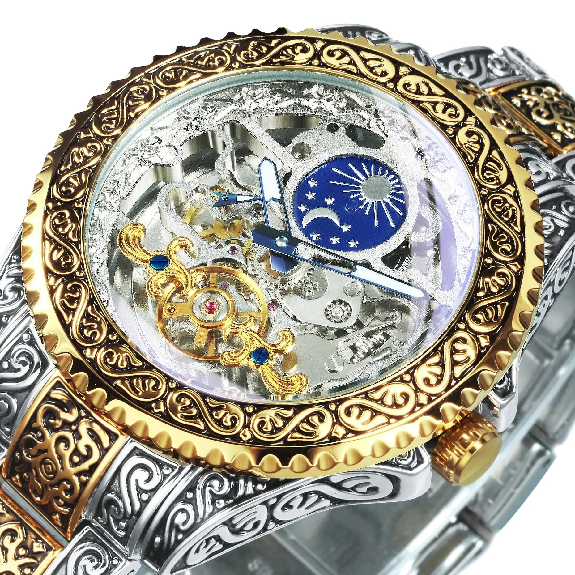 Men Automatic Tourbillon Watch with Mechanical Skeleton