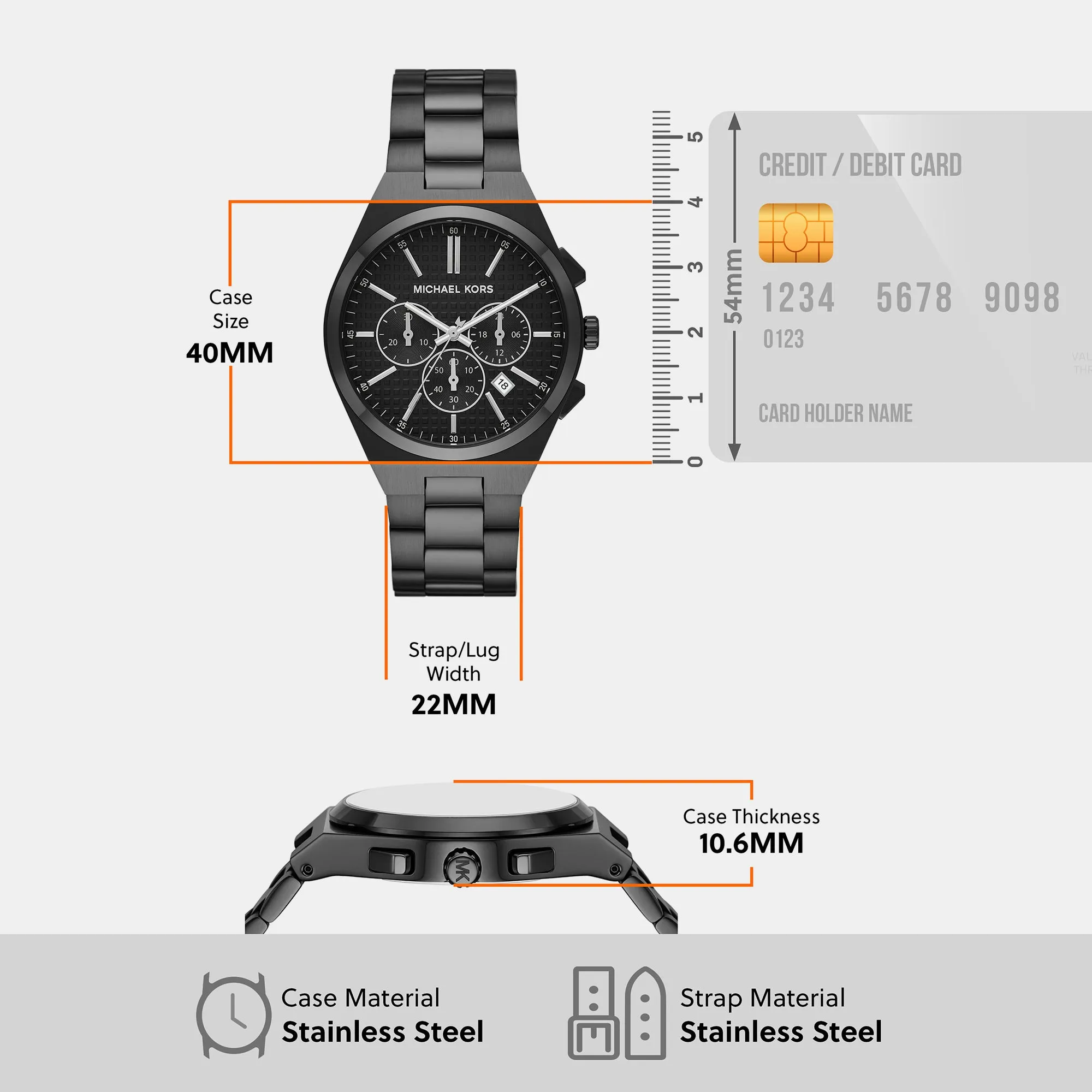 Men's Black Chronograph Stainless Steel Watch MK9146