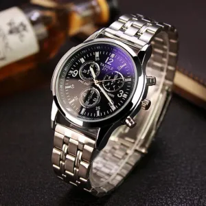 Mens Noctilucent Stainless Steel Glass Quartz Watch