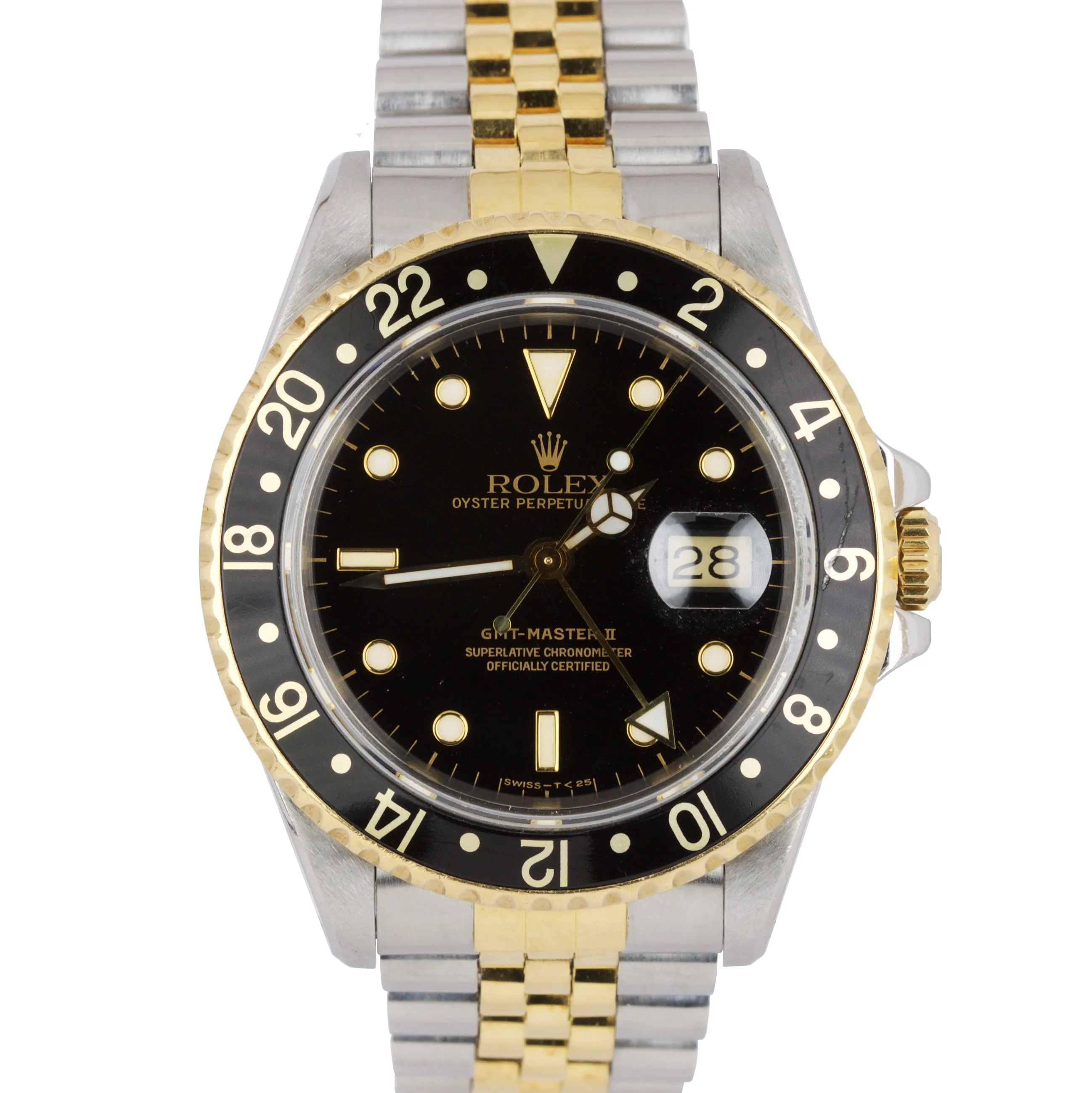 Men's Rolex GMT-Master II 16713 N Two-Tone Gold Steel Black Jubilee 40mm Watch