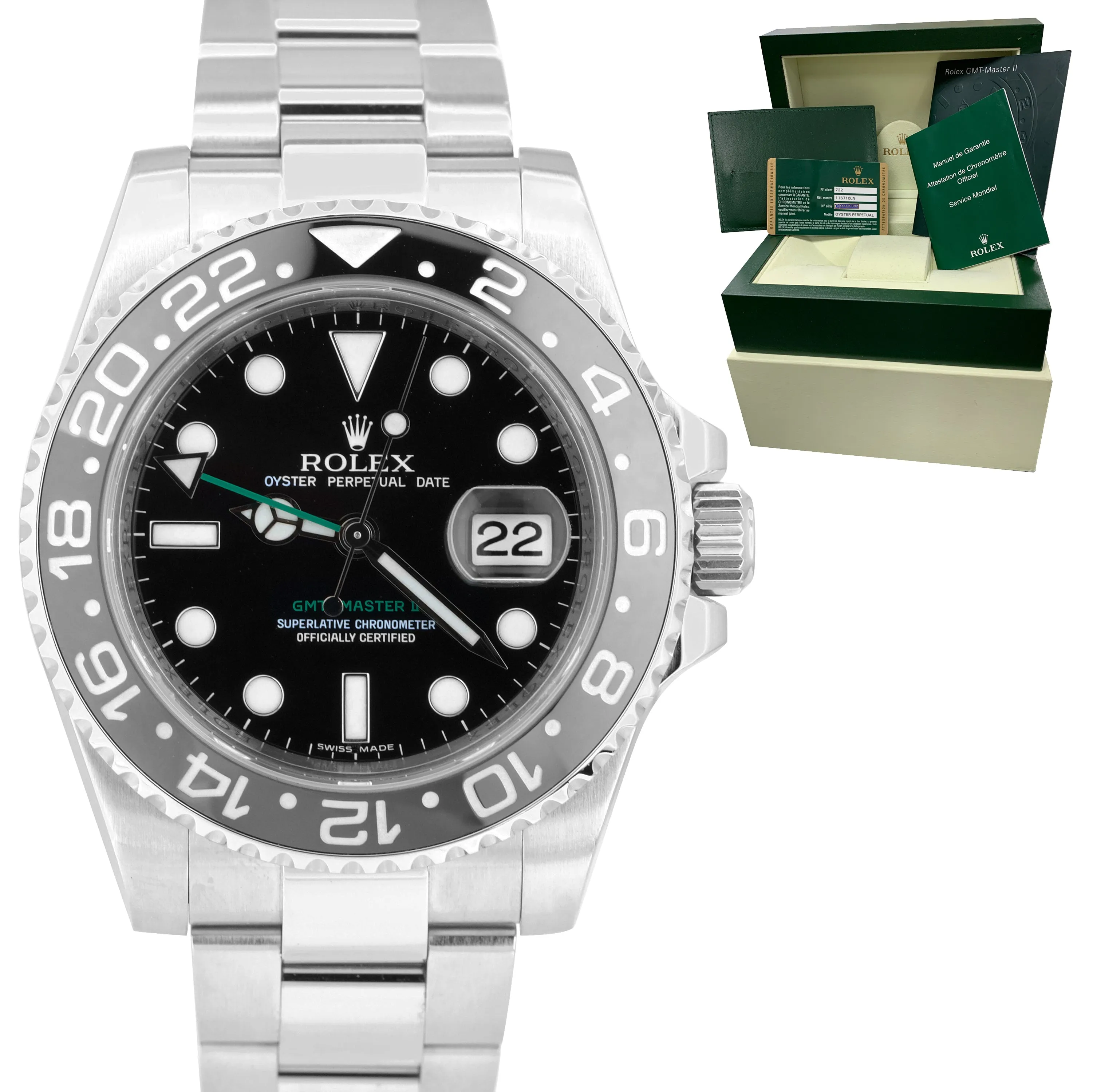 Men's Rolex GMT-Master II Black 40mm Ceramic Stainless Steel Watch 116710 LN
