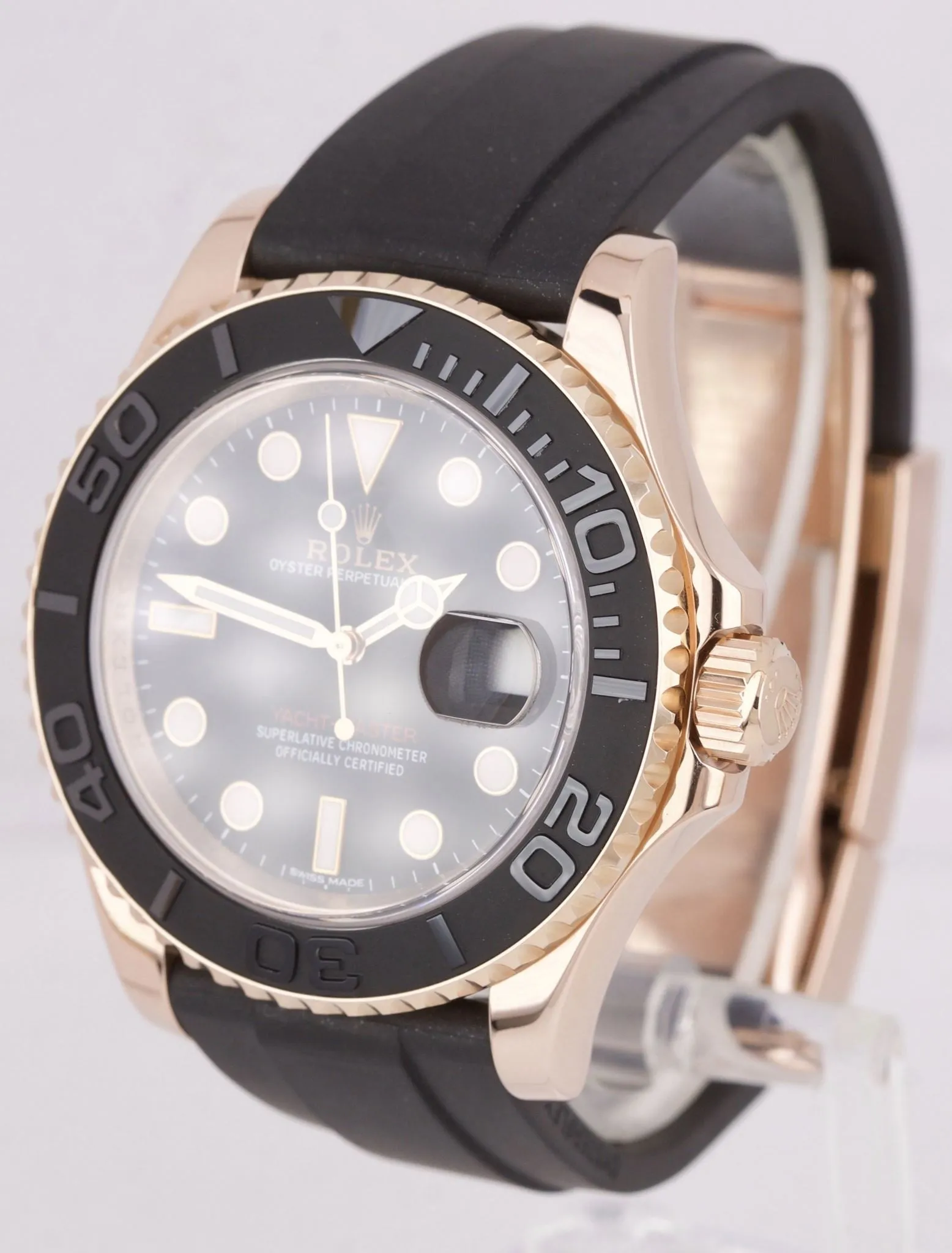 Men's Rolex Yacht-Master 18K Everose Gold Oysterflex Black Ceramic Watch 116655