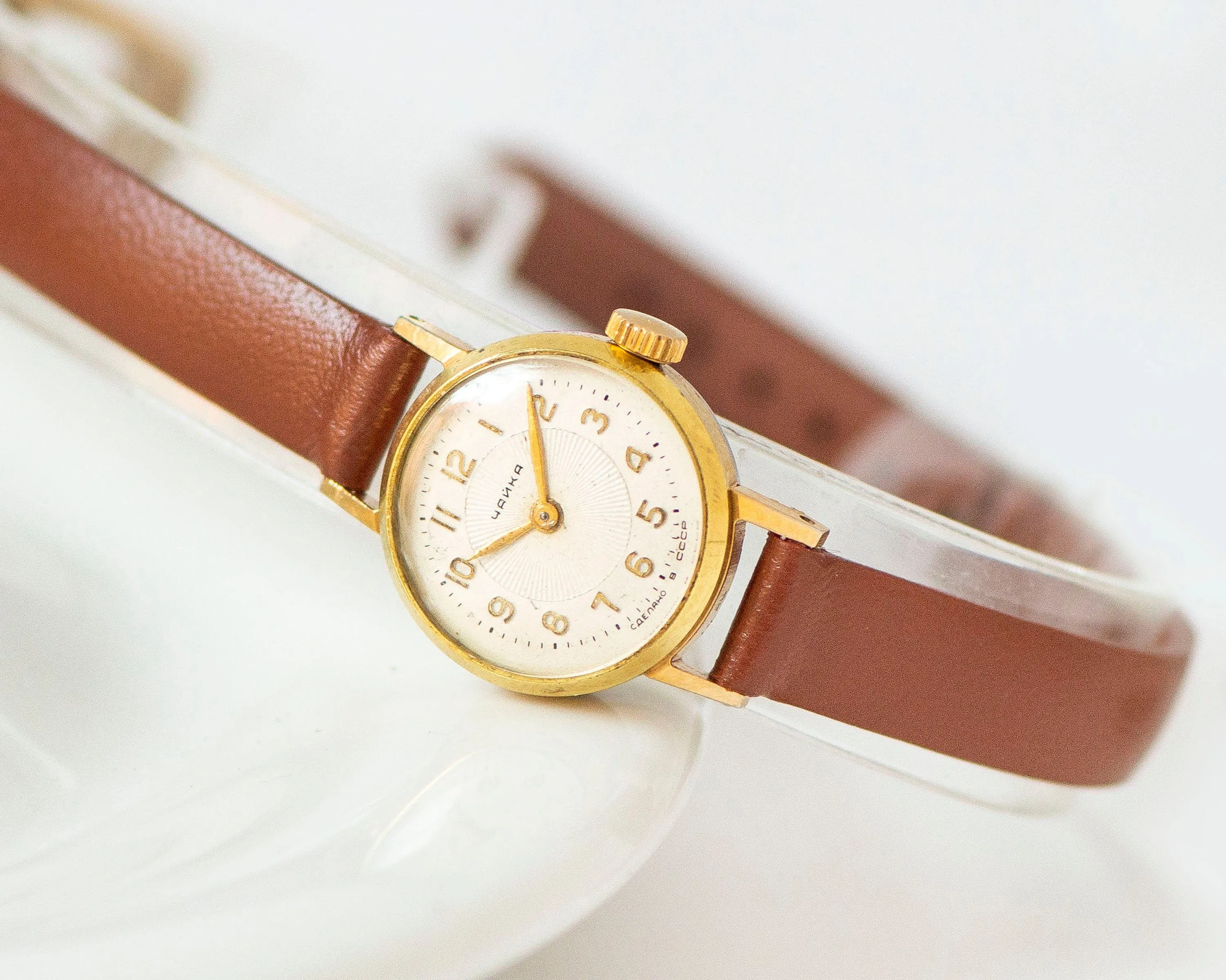 Micro watch for women sunburst dial  Seagull, gold plated women watch limited edition, delicate lady watch gift, new premium leather strap