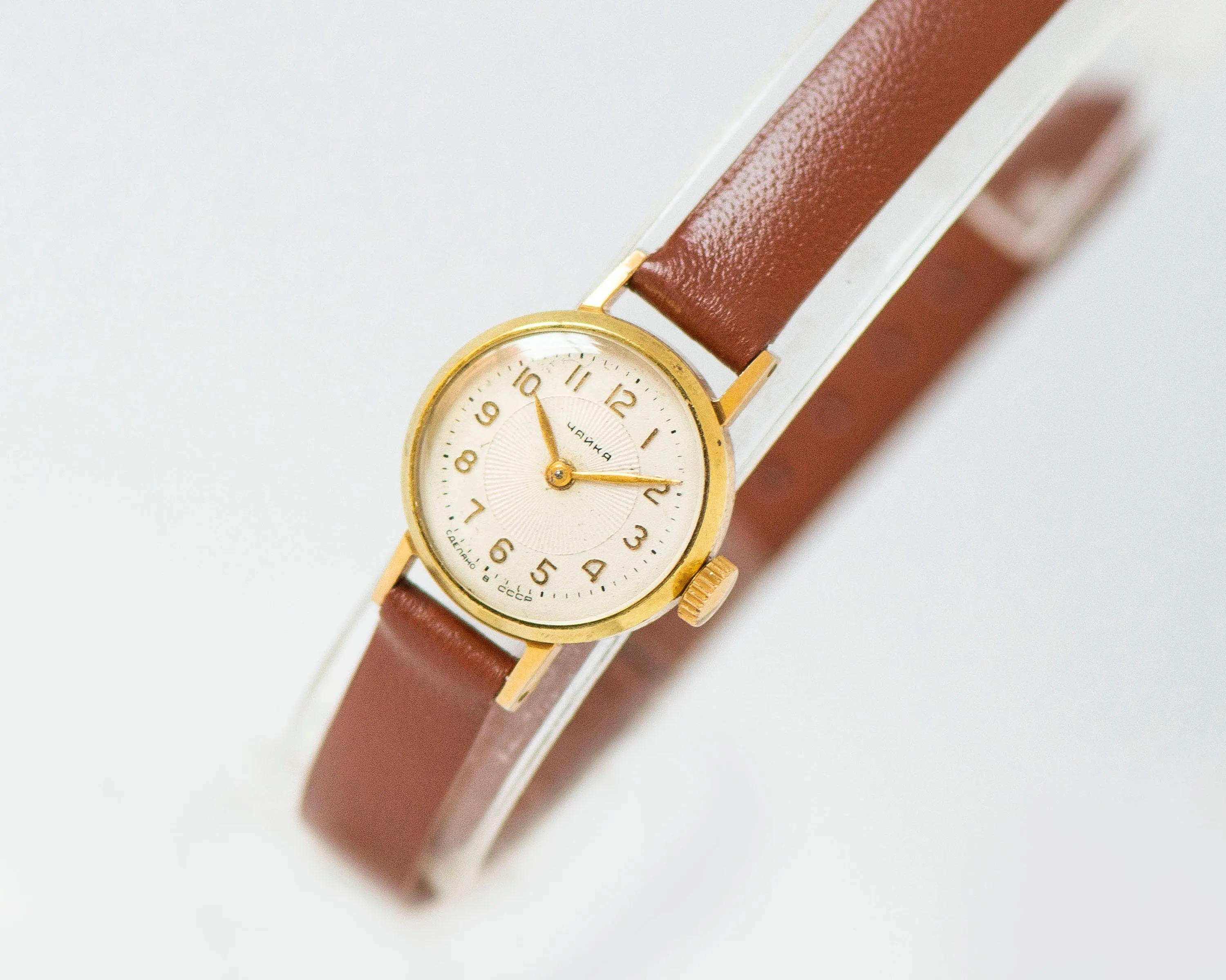 Micro watch for women sunburst dial  Seagull, gold plated women watch limited edition, delicate lady watch gift, new premium leather strap