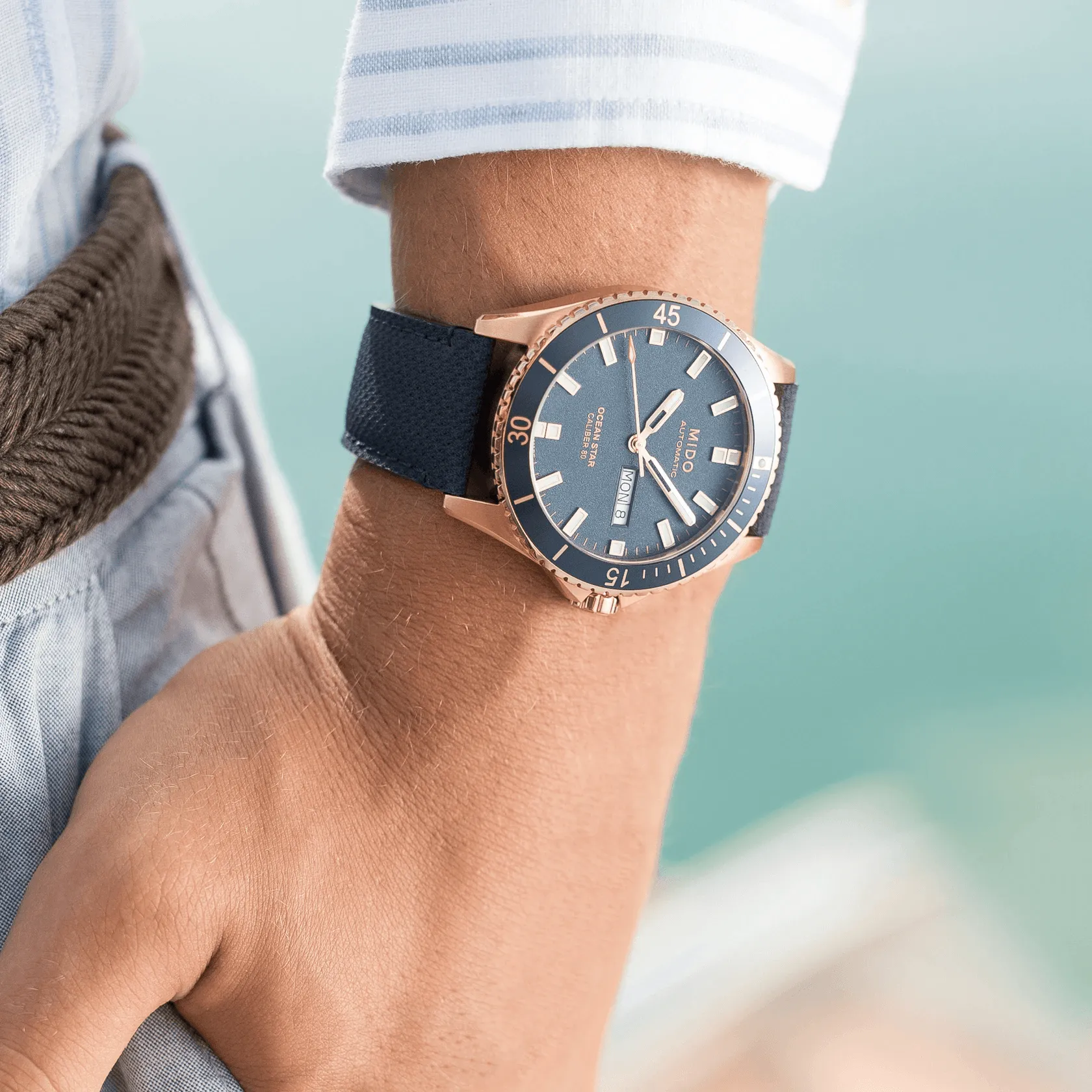 Mido Ocean Star 200 Rose Gold Blue Strap Men's Watch M0264303604100