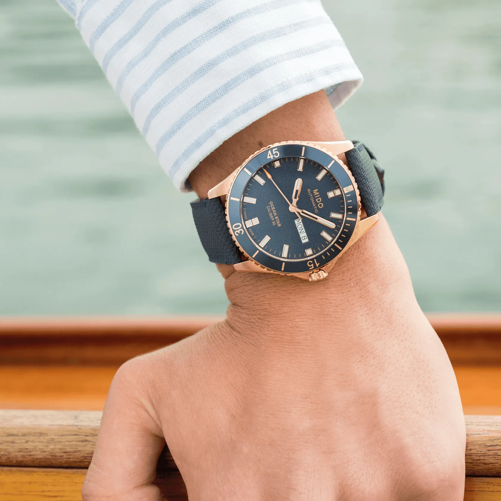 Mido Ocean Star 200 Rose Gold Blue Strap Men's Watch M0264303604100