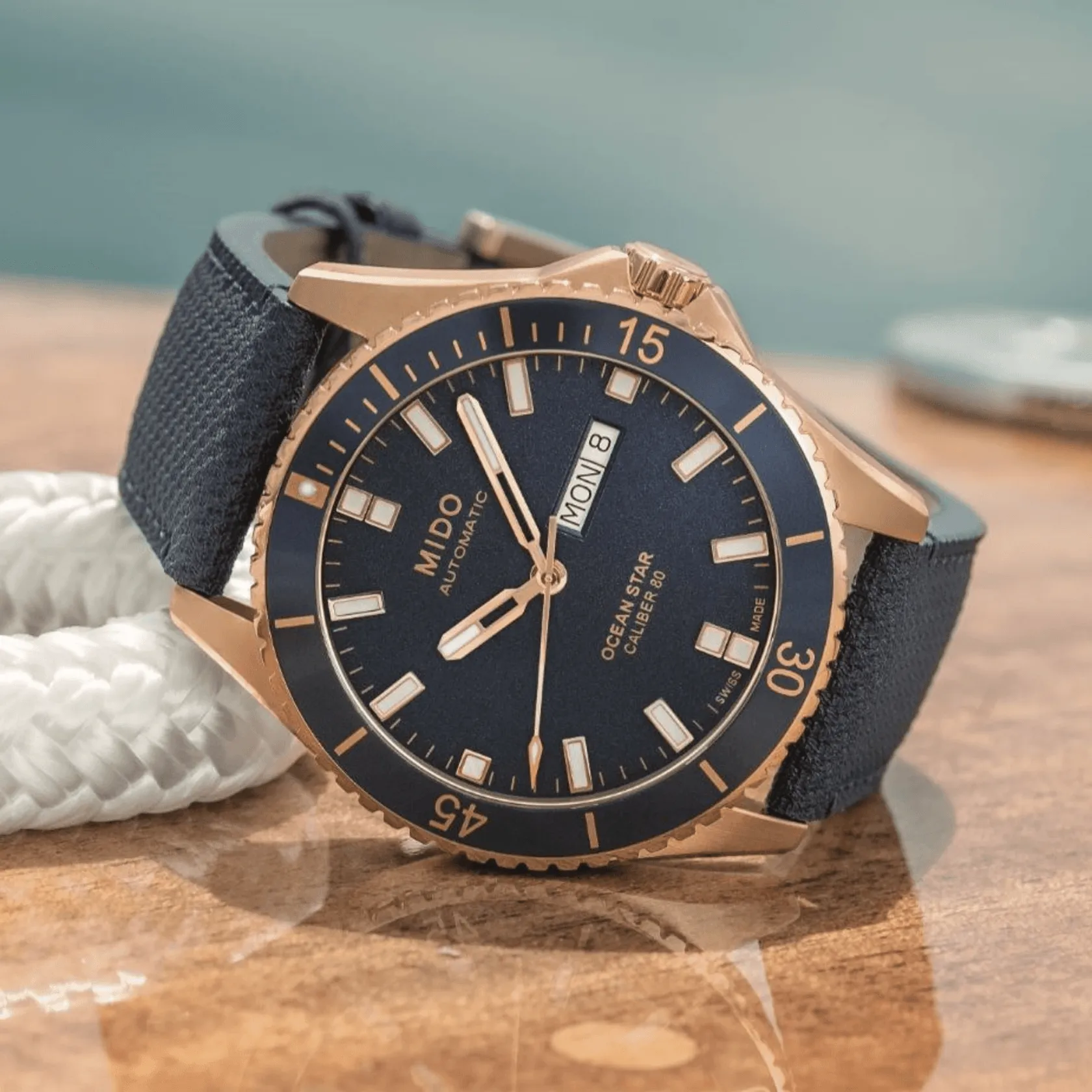 Mido Ocean Star 200 Rose Gold Blue Strap Men's Watch M0264303604100