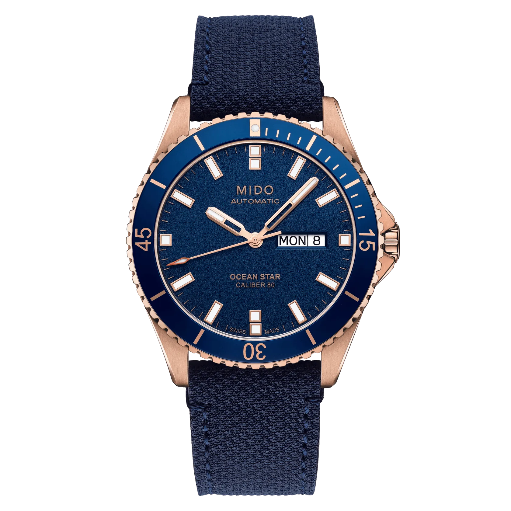Mido Ocean Star 200 Rose Gold Blue Strap Men's Watch M0264303604100
