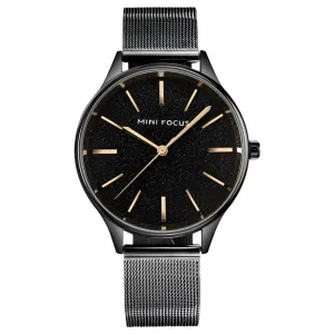 Mini Focus Black Mesh Bracelet Black Dial Quartz Watch for Ladies - MF0044L-03