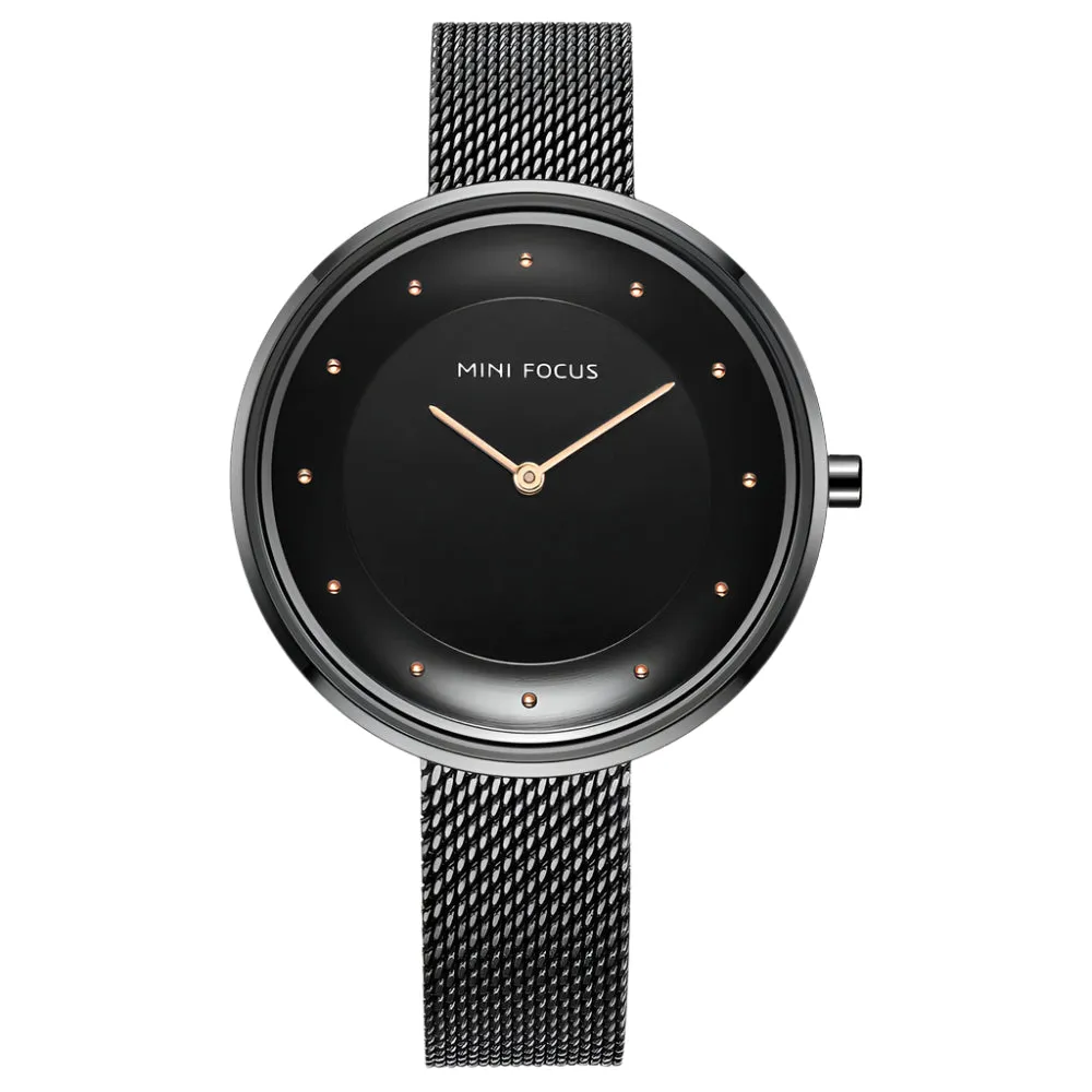 Mini Focus Black Mesh Bracelet Black Dial Quartz Watch for Ladies - MF0179L-04
